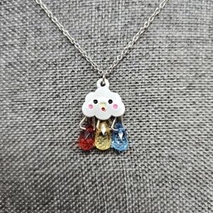 Cute Surprised Rain Cloud Bead Silver-Tone Necklace